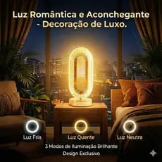 Abajur de Cabeceira de Cristal LED com 3 Tons Ajustáveis para Quarto Luxuoso Decoração