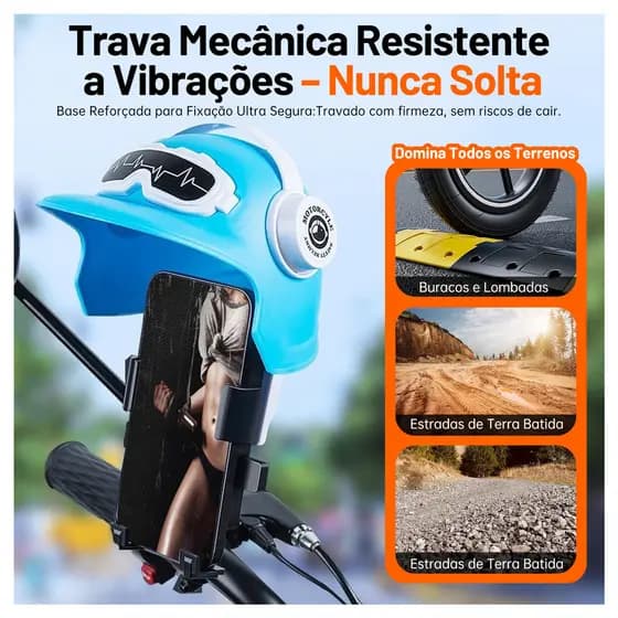 Suporte de Celular Moto e Bike com Mini Capacete Proteção Sol e Chuva Suporte Universal p/ Motoboy Envio Imediato