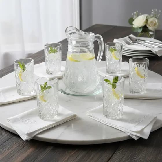 Conjunto Jarra 1L c/ 6 Copos 250ml Vidro Samantha Luxo Hauskraft