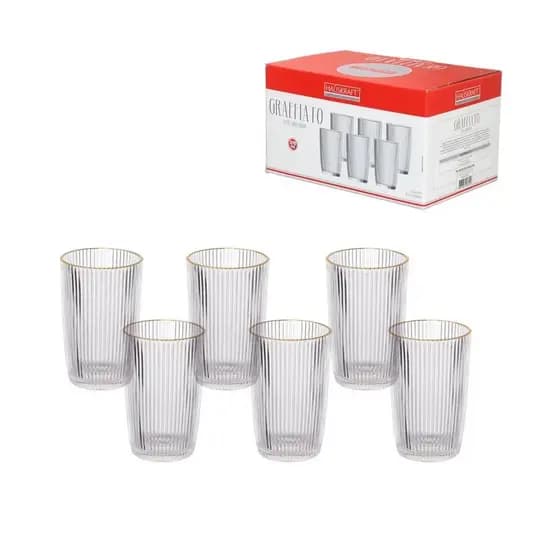Jogo 6 Copos 370ml Graffiato Borda Dourada Hauskraft