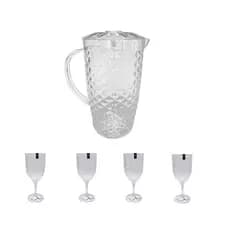 Conjunto Jarra 2,6L com Tampa e 4 Taças 450ML em Acrílico