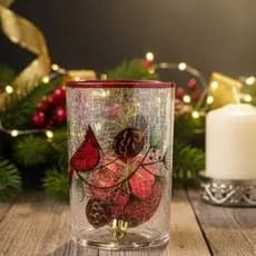 Vaso Castiçal Natalino Cilindrico Médio em Vidro Craquelado 18cm