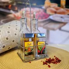 Conjunto De Galheteiro Em Vidro 04 Peças com Suporte Wincy