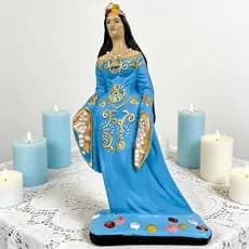 Escultura Imagem Iemanjá Umbanda Azul Claro Cerâmica 37 Cm