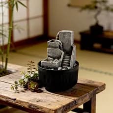 Fonte De Água Decorativa Escada 2 Quedas Com Led Bivolt Meditação Zen