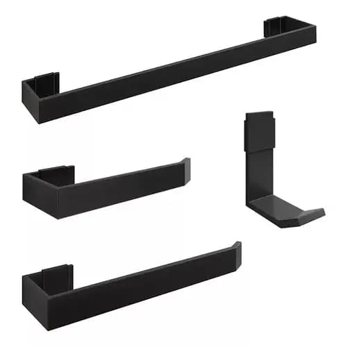 Kit Acessórios Banheiro Quadrado 4 Peças Alumínio EMG - Preto, Branco, Dourado ou Inox Premium