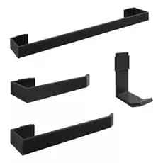 Kit Acessórios Banheiro Quadrado 4 Peças Alumínio EMG - Preto, Branco, Dourado ou Inox Premium