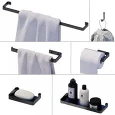 Kit Acessórios Para Banheiro Lavabo Alumínio Maciço Polido Preto 6 Peças Anti Ferrugem
