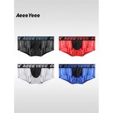 2026 novo estilo roupa interior masculina boxer briefs cetim gelo seda cintura baixa sentir U-convexo bolso malha magro
