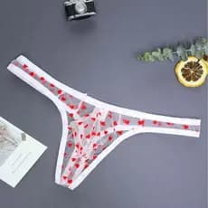 2026 novo estilo amor impresso malha respirável roupa interior masculina Ultra-fino transparente tanga roupa interior se