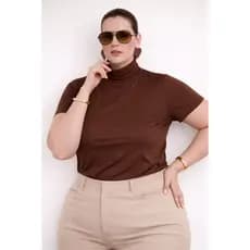 Blusa Social Feminina Gola Alta Manga Curta 3/4