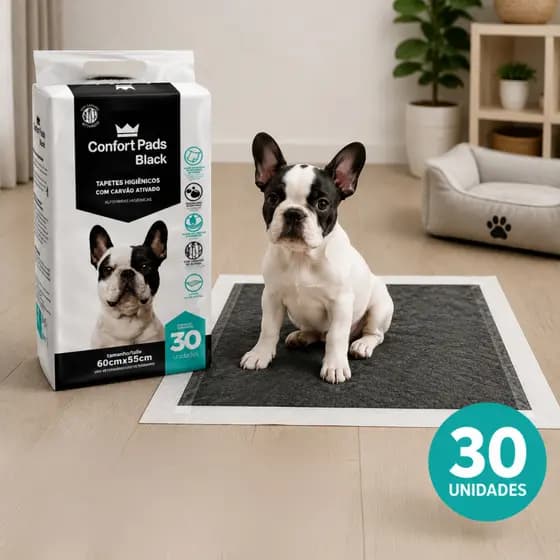 Tapete Absorvente Descartável para Cachorro Preto Confort Pads 55x60 cm 30 Unidades