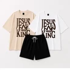 Kit 2 Camiseta estampada algodão jesus king + bermuda tactel short