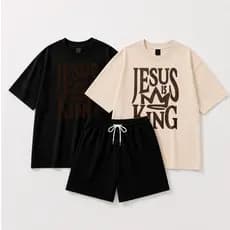 Conjunto masculino kit 2 Camiseta algodão jesus king + Short bermuda tactel