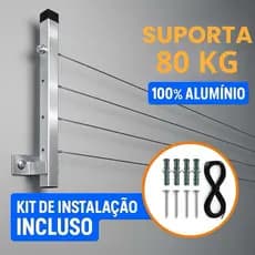 Varal Alumínio Premium Reforçado Retrátil De Parede Para Roupas Suporta Até 80kg