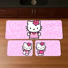 Tapete de Cozinha Hello Kitty 3 Peças Premium Decorativa, Antiderrapante, Costura Reforçada(tpc112)