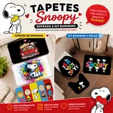 🏡 Kit Tapetes entrada snoopy e Banheiro 3 Peças Antiderrapante com Acabamento Reforçado