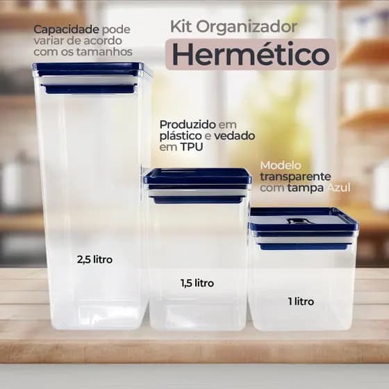 Kit Organizador Hermético Dubai 5 Litros Cozinha Organizadores Resistente - Sortidos