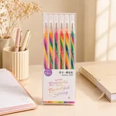 Caneta Gel Espiral Arco-Íris Rainbow Tinta Colorida Cores Glitter Papelaria Fofa Divertida Criativa Escolar Escritório