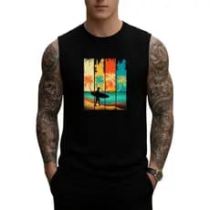 Regata Camiseta Cavada Masculina Estilo Surfista Praia Verão Streetwear Algodão Lindo Produto