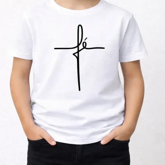 Camiseta Infantil Fé Cruz Estampa DTF Algodão Menino Menina Linda