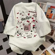 8800% algodão Design americano Hello Kitty estampa manga curta camiseta feminina oversize Top solto