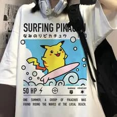 Camiseta Branca de Anime Pokémon Pikachu  Equipe Rocket