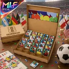 Porta Figurinhas Copa MDF Grande 48 Nichos Com Tampa Lindo