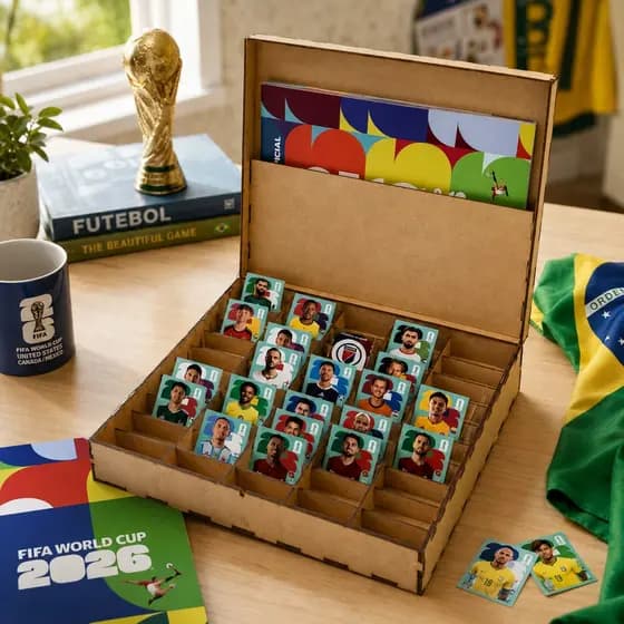 Organizador de Figurinhas Futebol Infantil MDF com 48 Divisórias para Cards Colecionáveis