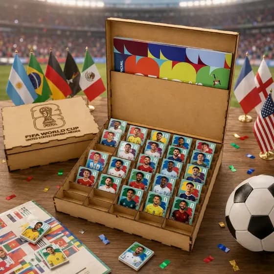 Caixa Organizadora de Cards e Figurinhas Futebol MDF Infantil com 48 Nichos Colecionáveis