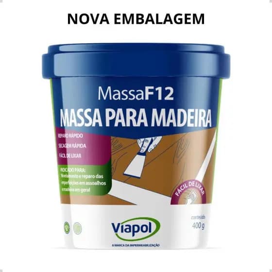 Massa Para Madeira F-12 Castanho 400gr - Viapol