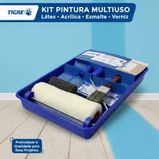 Kit Pintura Completo Tigre 5 Peças com Rolo Pincel Bandeja Suporte Parede Multiuso