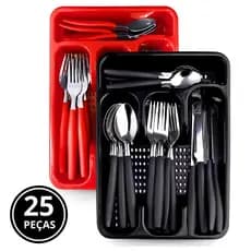 Jogo de Talheres 25 Peças Inox Com Organizador de Gaveta