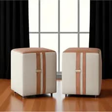 Kit com 2 Puff Banqueta Sala Quarto Luxo tecido de Linho e Courino
