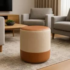 Puff Unitário Banquinho Redondo Decorativo em Linho Base e Tampo Courino - Cores