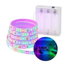 Fita Led 2 Metros Auto Adesiva Pilha Luz Fixa 120 Leds RGB Branco Quente Frio Quarto Sala Decoração