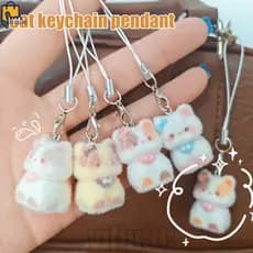 5 Peças De Amuletos De Telefone De Gato Flocado De Resina Fofa-Chaveiro De Mini Gatinho Kawaii-Corrente De Y2K Coreano-P