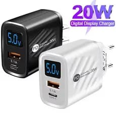 Carregador De Telefone LED Com Display Digital-Adaptador De Tipo C Para Viagem Plugue Ue/Eua-Carregamento Rápido PD 20W