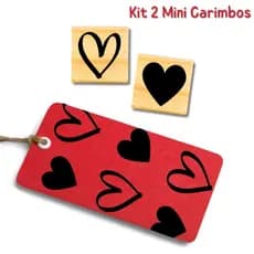 💕Kit 2 Carimbos Coração decorativo para sacola kraft embalagem caixa tags papel seda