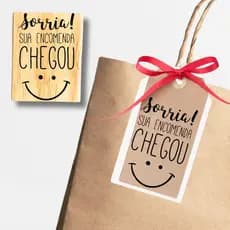 Carimbo Sorria sua encomenda chegou 3cmx4cm para sacolas kraft tags personalize sua embalagem