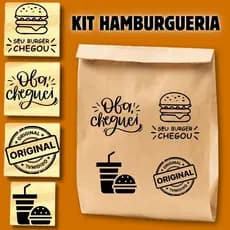 Kit 4 Carimbos Hamburgueria Lanches hamburguer para sacola saco kraft delivery tags
