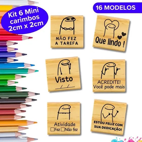 Mini Carimbo Pedagógico 2x2cm Kit Flork Bento Meme Carimbo Professora Escolar Educação Infantil