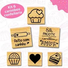 Kit Carimbos Confeitaria Doces Bolo Brigadeiro Cookies para Embalagens Tags caixas sacola kraft