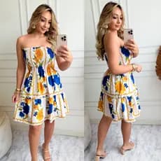 Vestido femenino curto con fruncido
