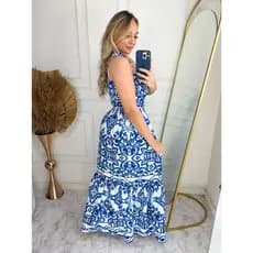 Vestido longo con alça LASTEX estampado