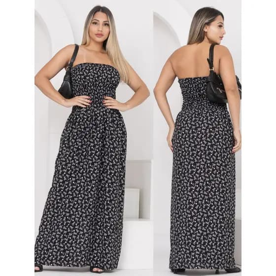 Vestido feminino longo tomara que caia com Lastex femenino – tecido Viscolinho