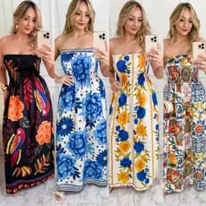 Vestido feminino longo Tomara que Caia Com Elastex