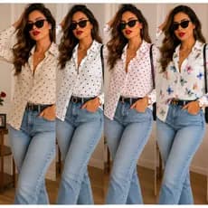Camisa Feminina Estampada Corações Manga Longa