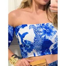 Cropped con lastex estamapado estilo