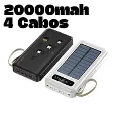 Carregador Portátil Power Bank Solar 20.000mah Com cabos 5 Em1 LED lanterna